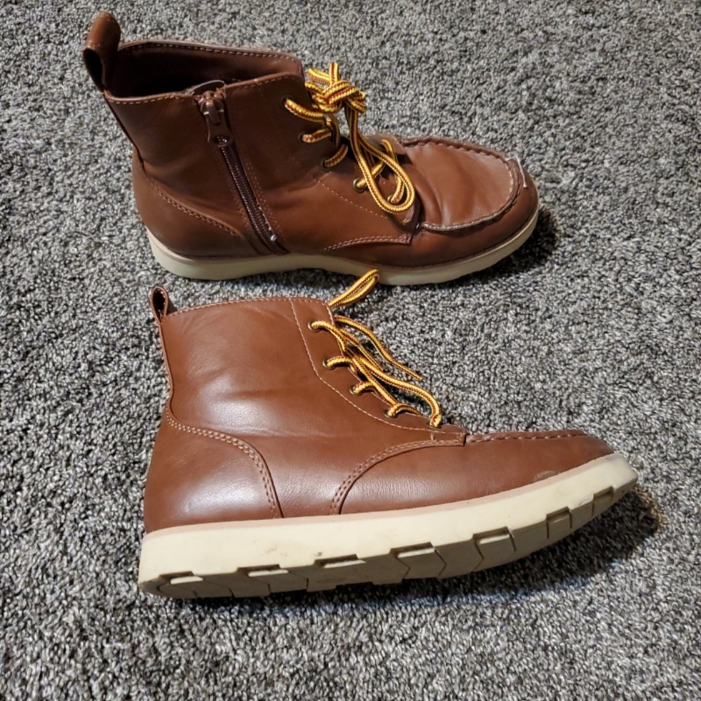 Cat & Jack Brown Moc-Toe Boots with Side Zipper